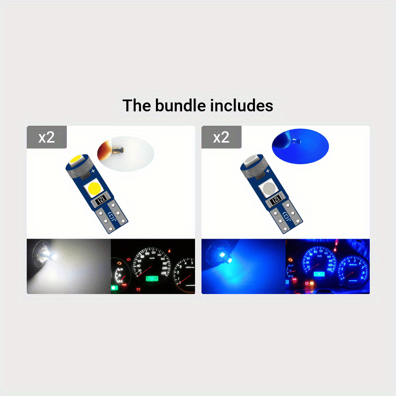 10 piezas de luces LED T5 para tablero de coche, lámpara interior, 12V, blanco brillante