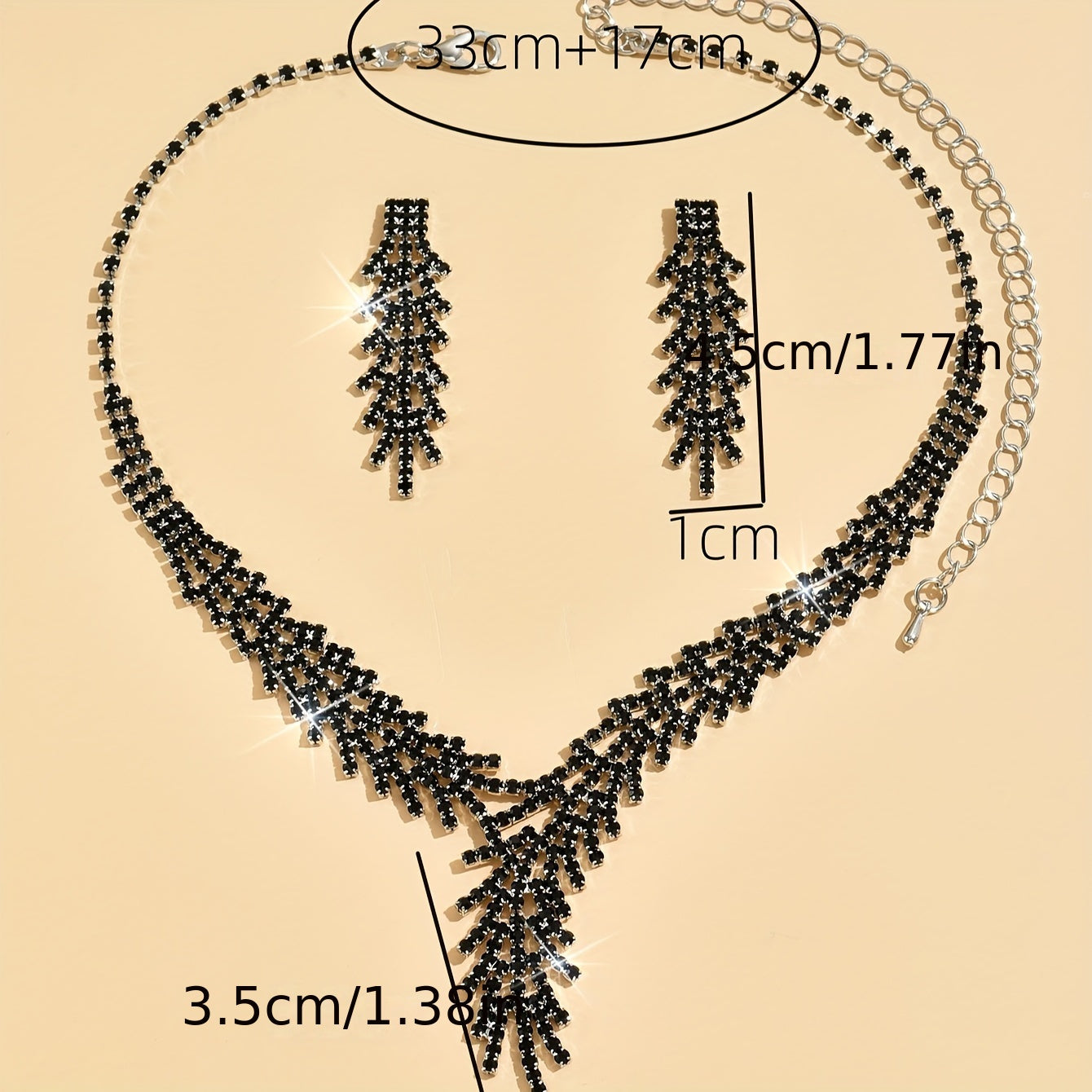 Silver Plated Jewelry Set with Rhinestone Earrings and Necklace for Women