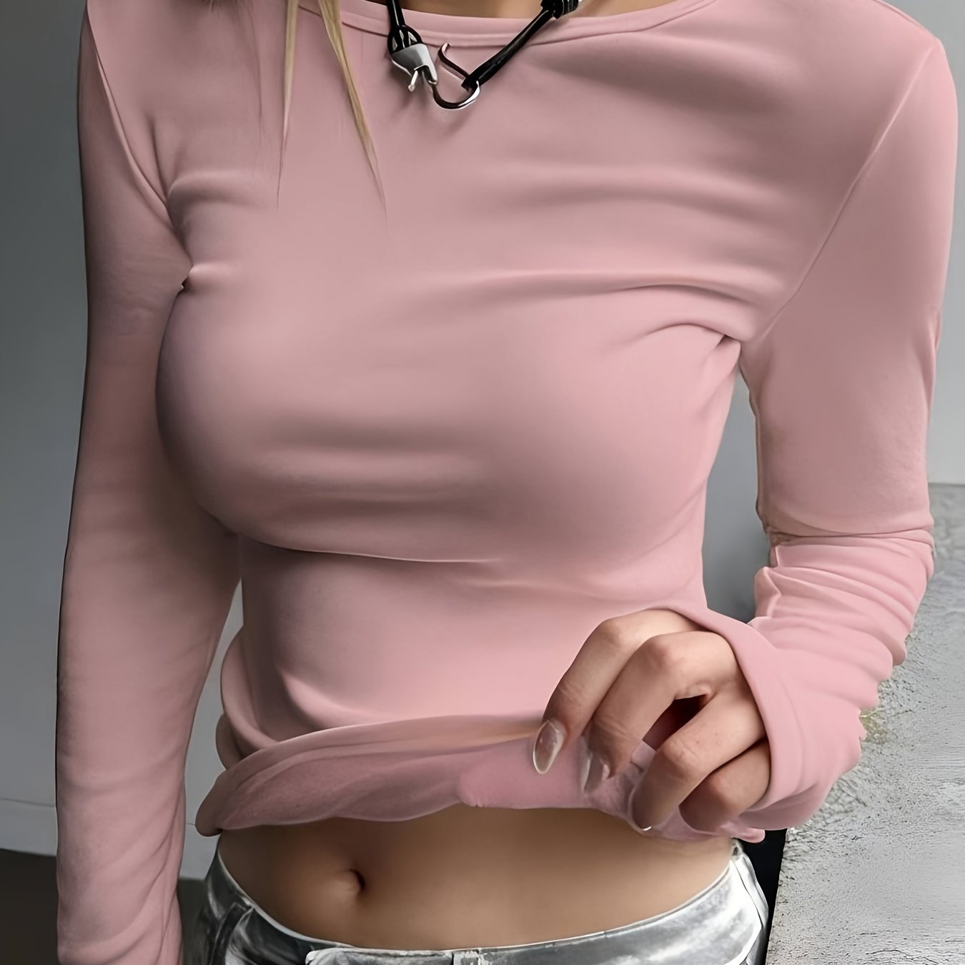 Women's Long Sleeve Crew Neck Top Solid Color Fall Winter Polyester Elastane Stretch Fabric