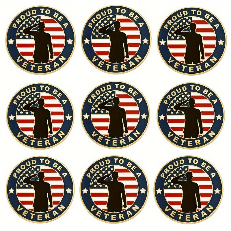 Set of 10 Vintage Alloy Round Veteran Memorial Lapel Pins for Women