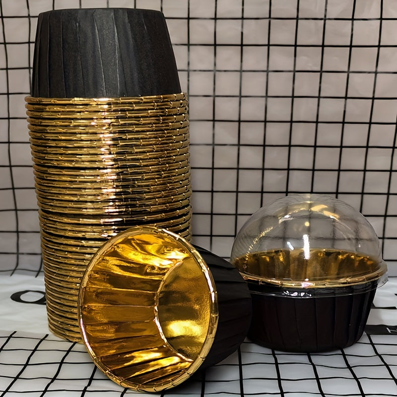 50 Pack Heat-Resistant Paper Cake Cups with Lids for Baking Cupcakes Muffins