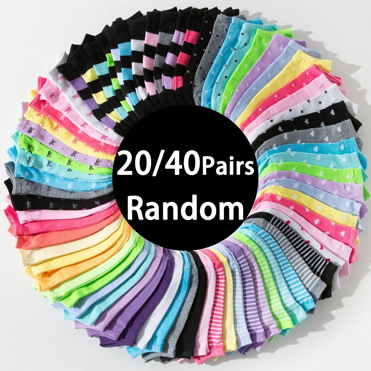 Women Heart Print Ankle Socks Pack of 20 Candy Colors for Valentine's Day