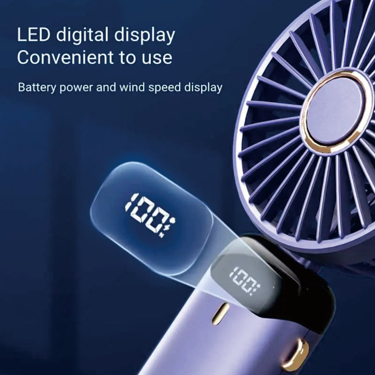Mini Handheld Fan USB Rechargeable with Digital Display 5-Speed Adjustable Portable Cooling for Outdoor Office Dorm School