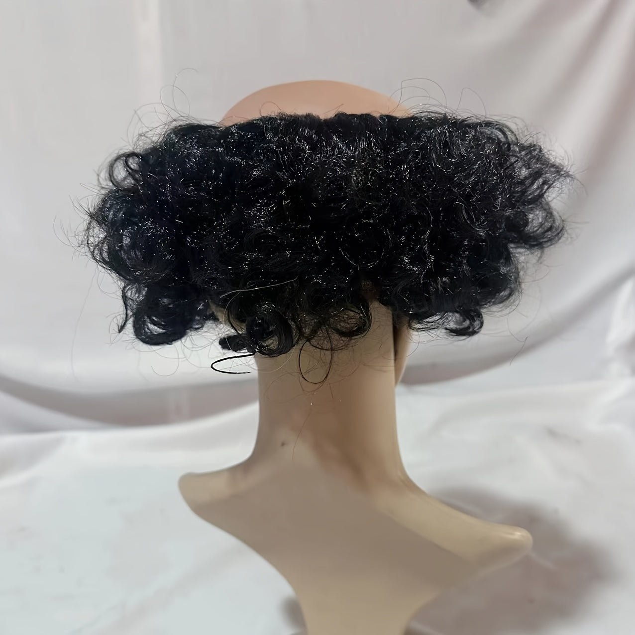 Men's Black Curly Wig for Cosplay and Festivals Polyester Trendy Bald Style