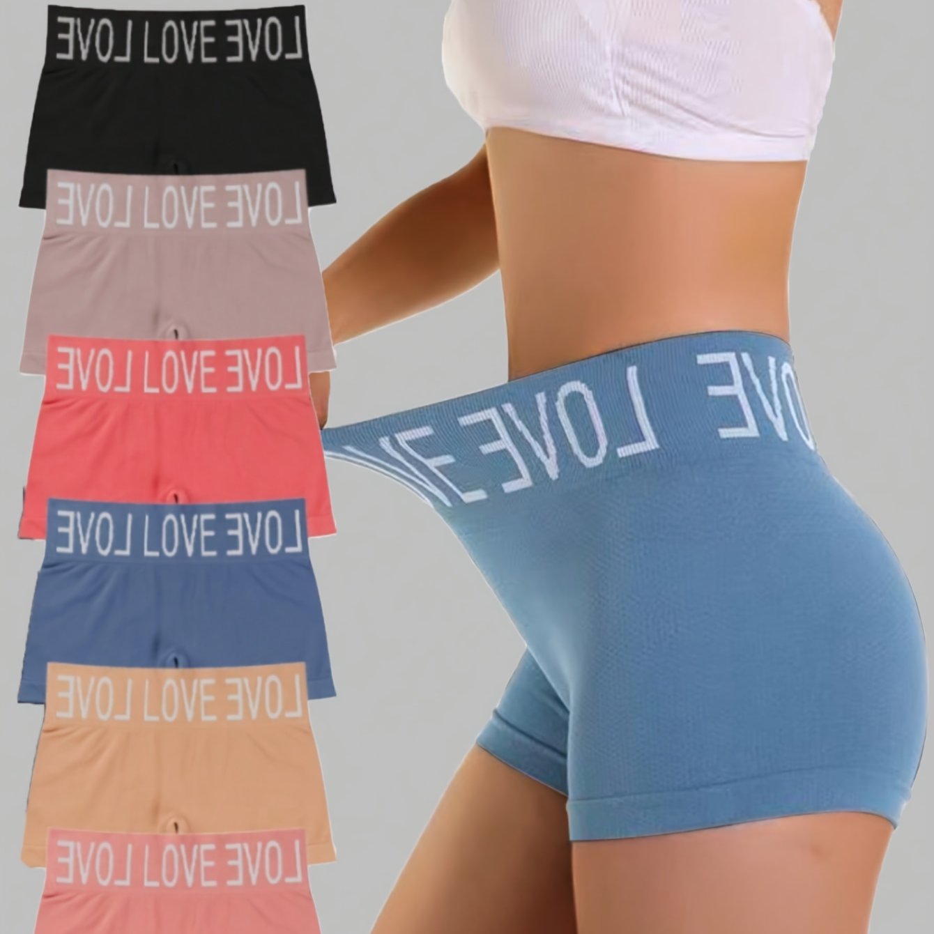 Seamless Girlshorts with Letter Print 6-Pack Breathable Stretchy Underwear