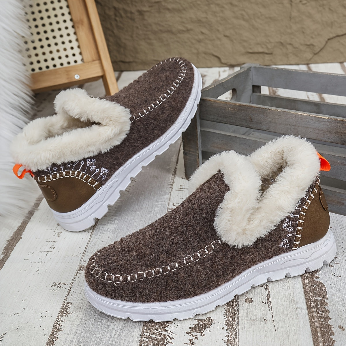 Women's Fleece-Lined Slip-On Casual Shoes Dark Blue Indoor Outdoor