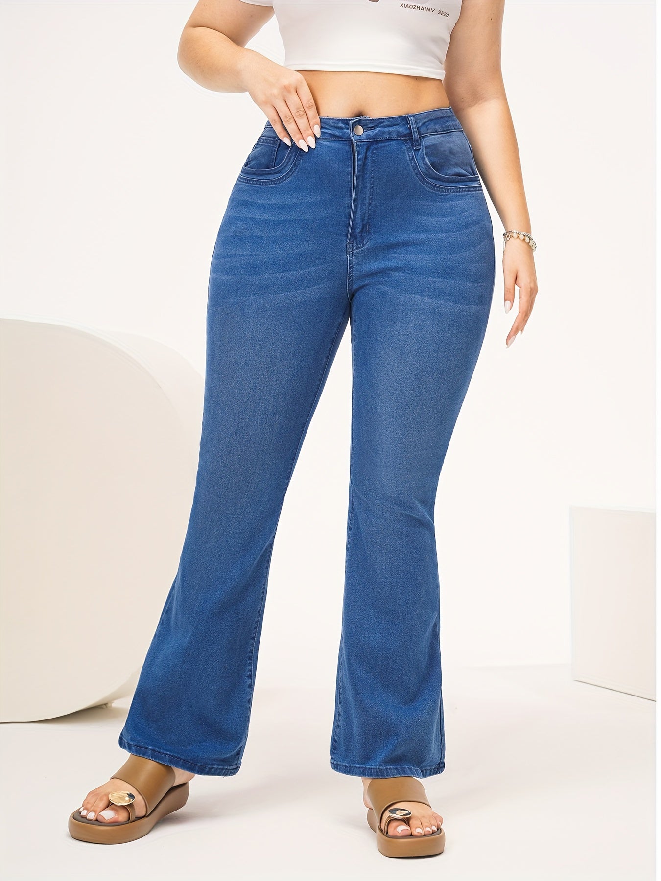Women's High-Waisted Flared Jeans High Stretch Slim Fit Pants