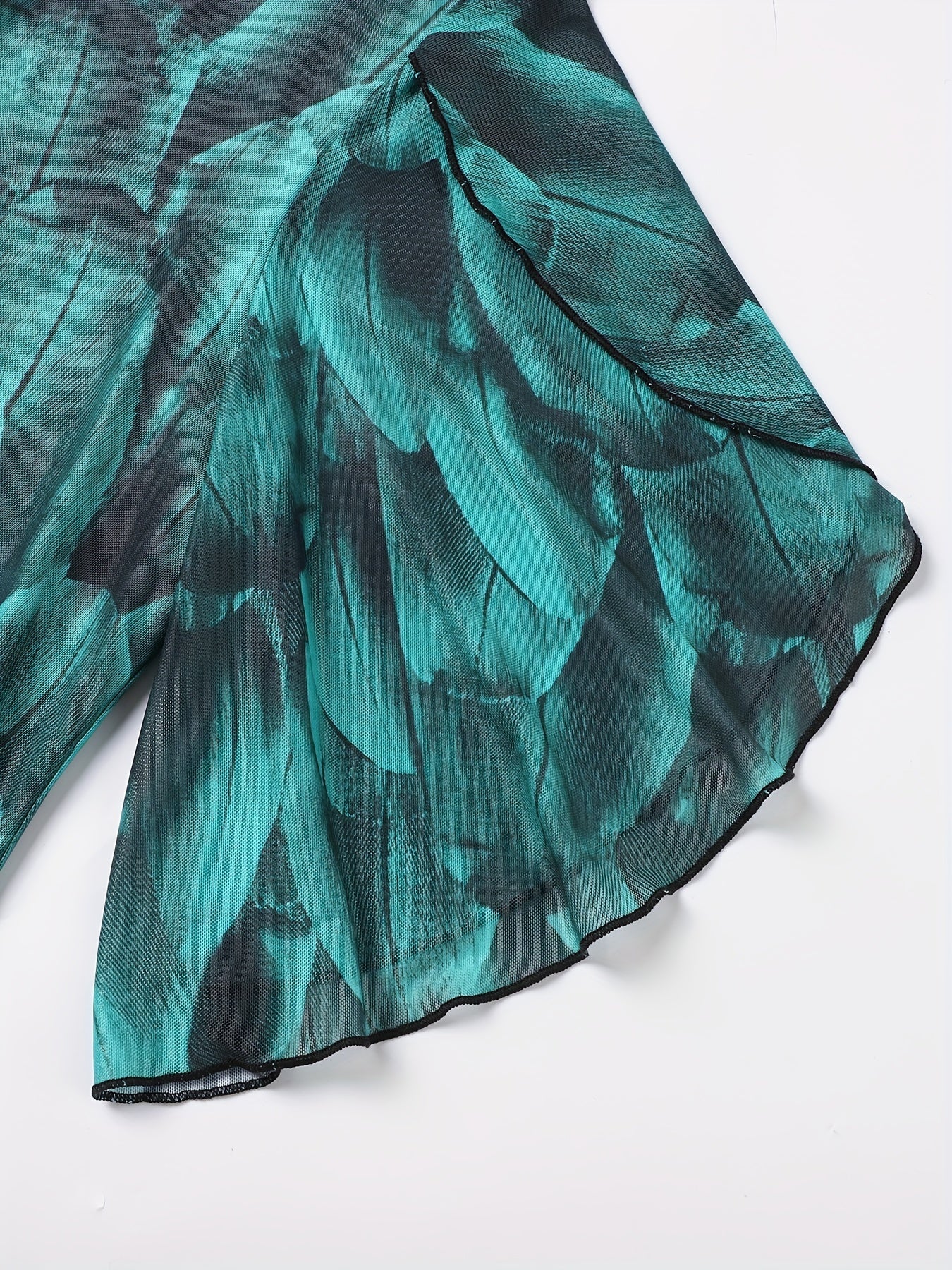 Women's Mesh Ruffle Blouse with Cross-Over Design, Flowy, Breathable, Summer Top