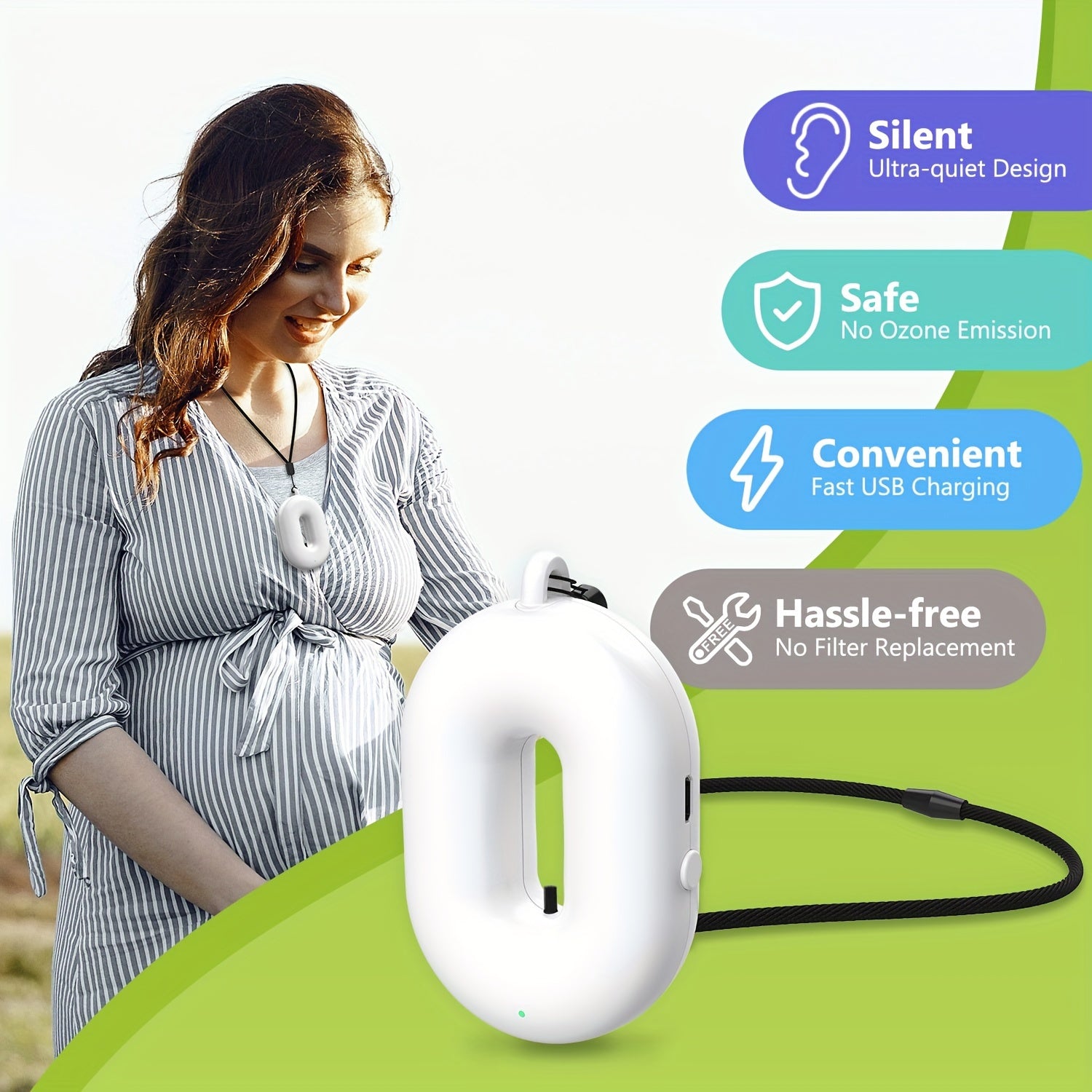 Portable Personal Air Purifier Necklace with Negative Ions for Travel and Home