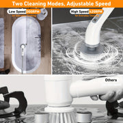 Cepillo eléctrico giratorio inalámbrico con velocidades ajustables y mango desmontable para limpieza de baño y pisos