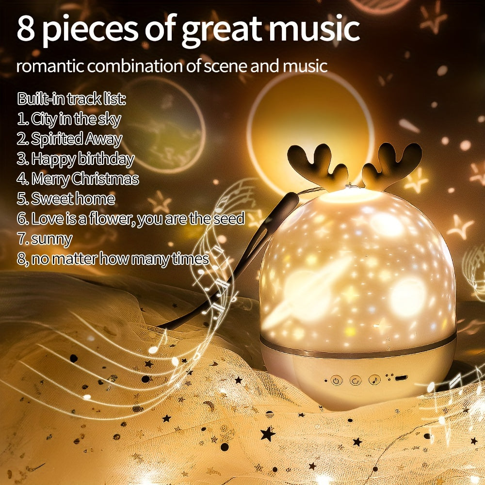 Children's Night Light with Starry Sky Projector and Galaxy Night Light 360° Rotation 8 Music Options Bedside Lamp for Boys and Girls