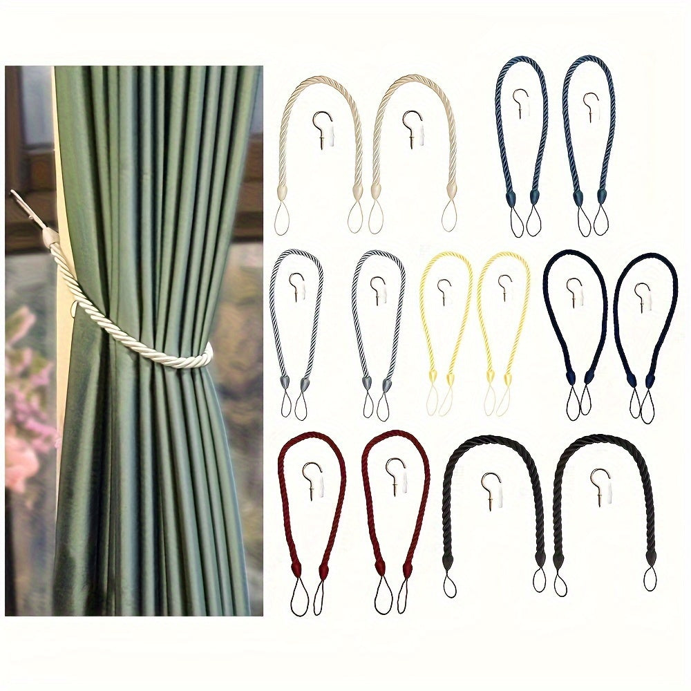 Juego de 2 sujetadores de cortina vintage tejidos a mano en varios colores con ganchos de metal