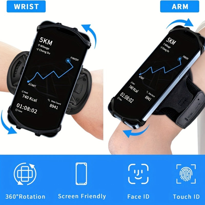 Wrist Phone Holder with Detachable Design 360° Rotation for 4.7-6.5 Inch Smartphones and Keychain Arm Band