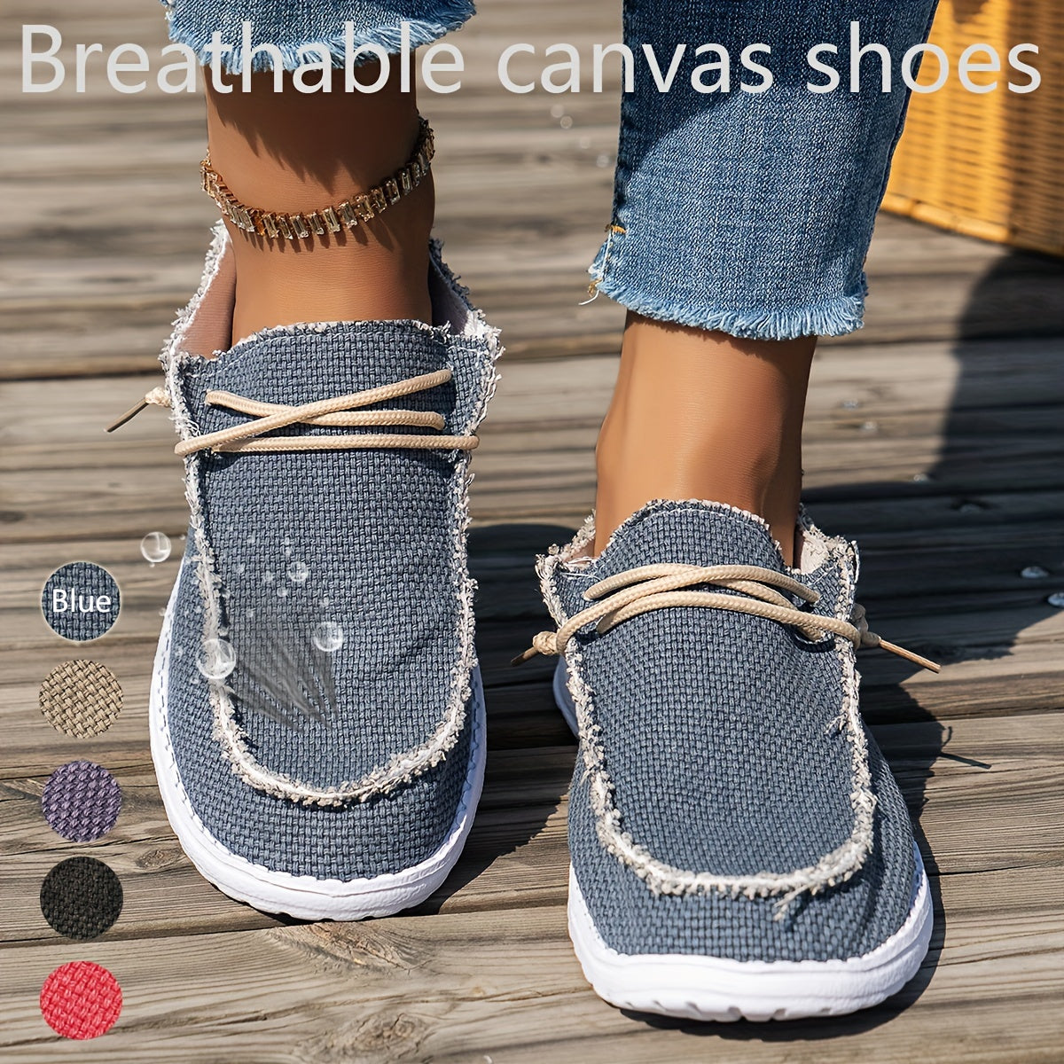 Women’s Breathable Solid Color Slip-On Loafers with Patterned Design