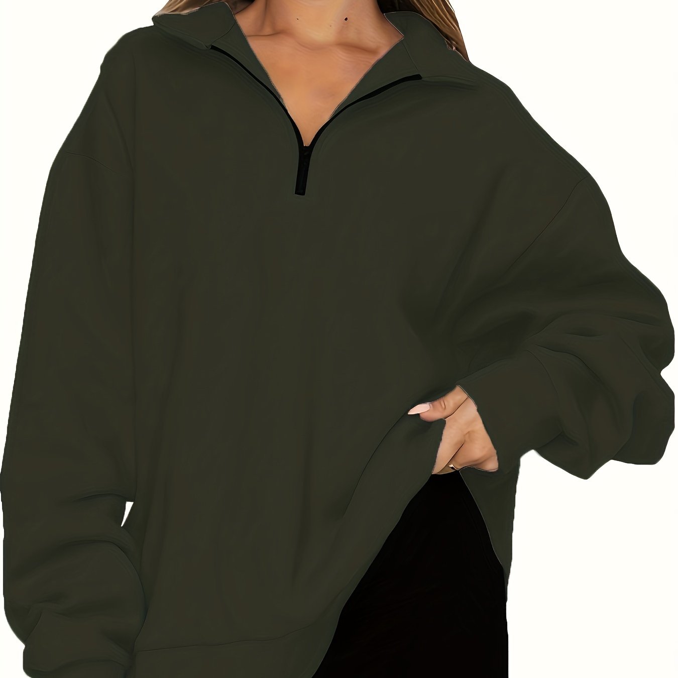 Ayollar uchun yarim-zip pullover svitshot uzun qolli ko'k polyester aralashmasi