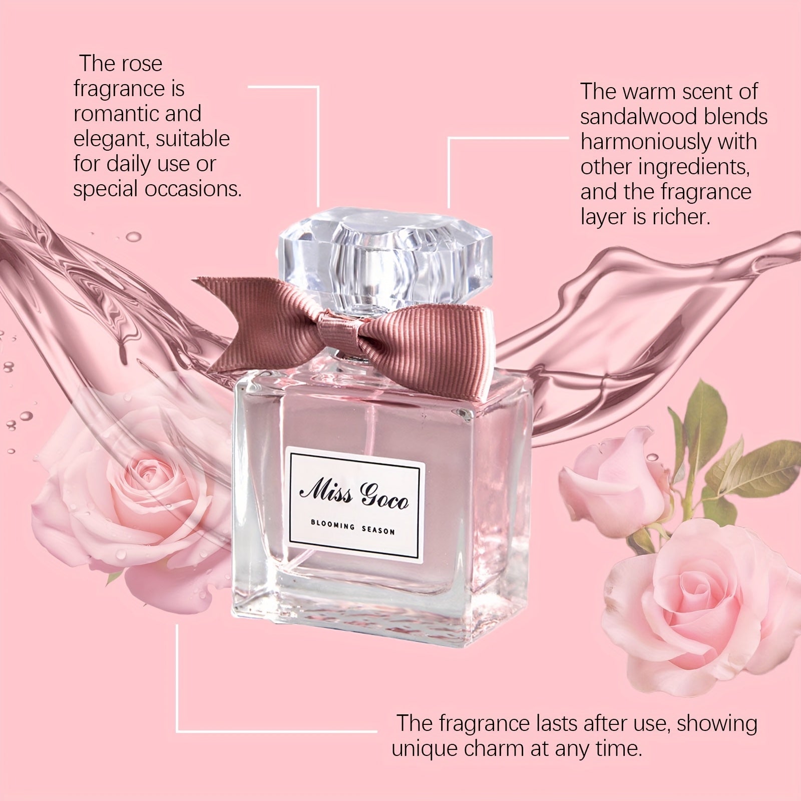 Pink Floral Eau De Toilette for Women 50ml Long-Lasting Fresh Scent Alcohol-Free