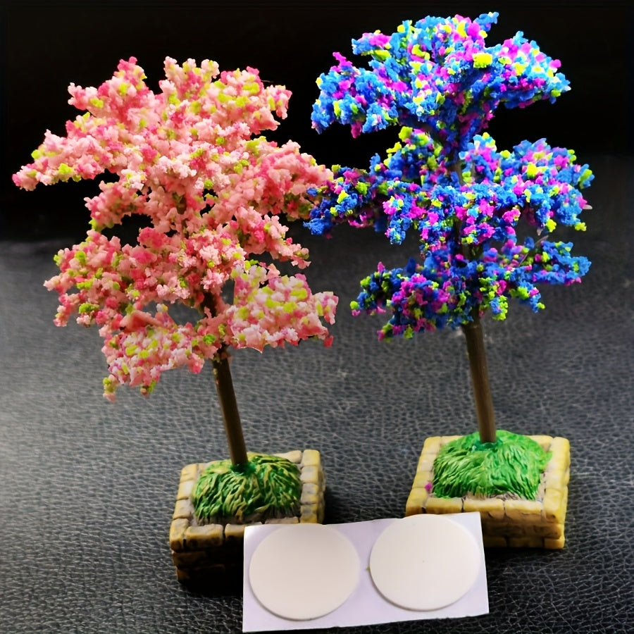 2Pcs Mini Artificial Flower Trees Car Dashboard Decorations Plastic Stone Base