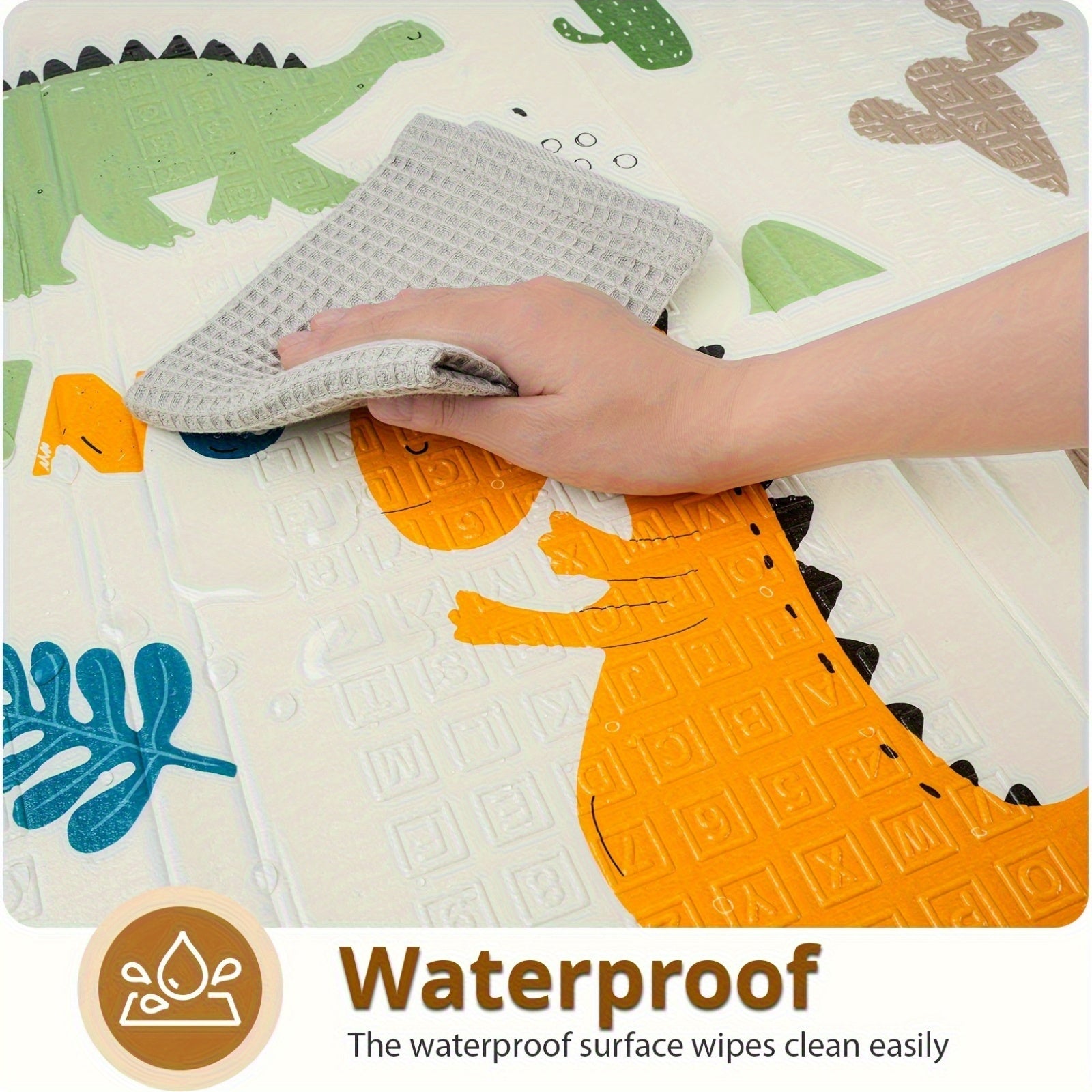 Reversible Play Mat with Dinosaur and Alphabet Patterns 127x127 cm Waterproof Non-Slip Foldable Indoor Floor Mat