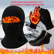 Men's Winter Fashion Set Thick Windproof Earflap Hat Touch Gloves Socks Polyester Knit Warm Cold Resistant