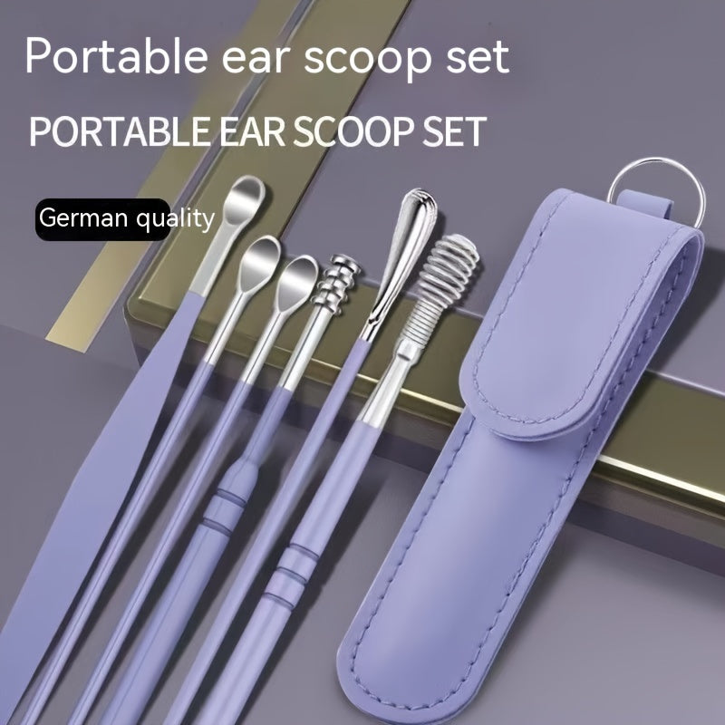 6-Piece Stainless Steel Ear Cleaning Spoons Set for Adults Spiral Design
