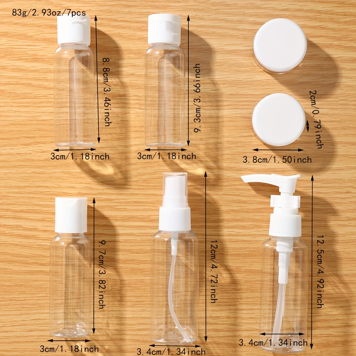7-Piece Refillable Travel Bottles for Toiletries Shampoo Conditioner Lotion Soap Body Wash
