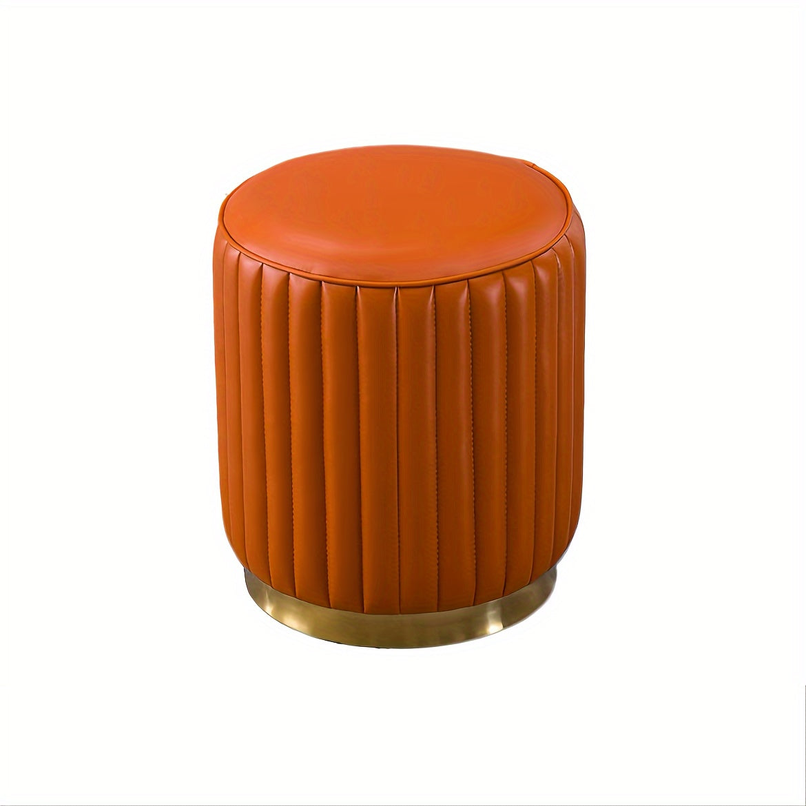 Faux Leather Round Makeup Stool with Soft Cushion for Bedroom Dressing Table Light Beige