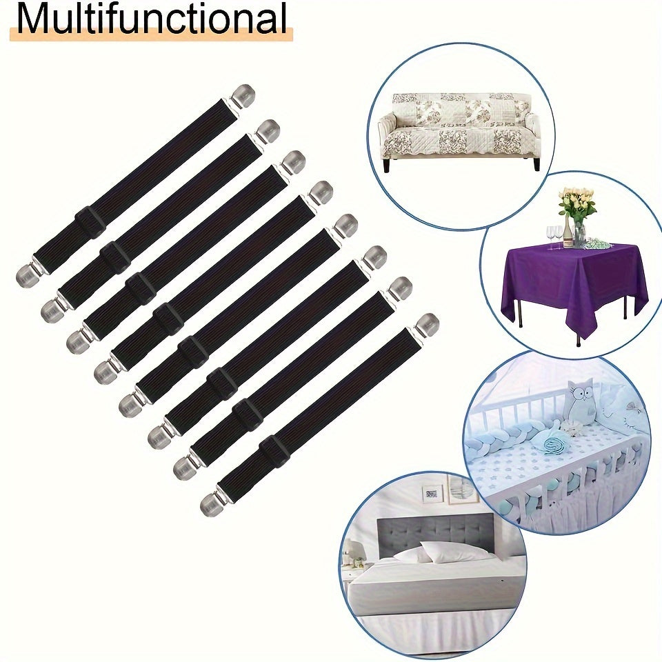 Set of 8 Adjustable Bed Sheet Clips Elastic Fasteners Fitted Sheet Suspenders