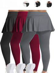 Plus Size Women Tennis Skirted Leggings with Pockets Capris Yoga Wear