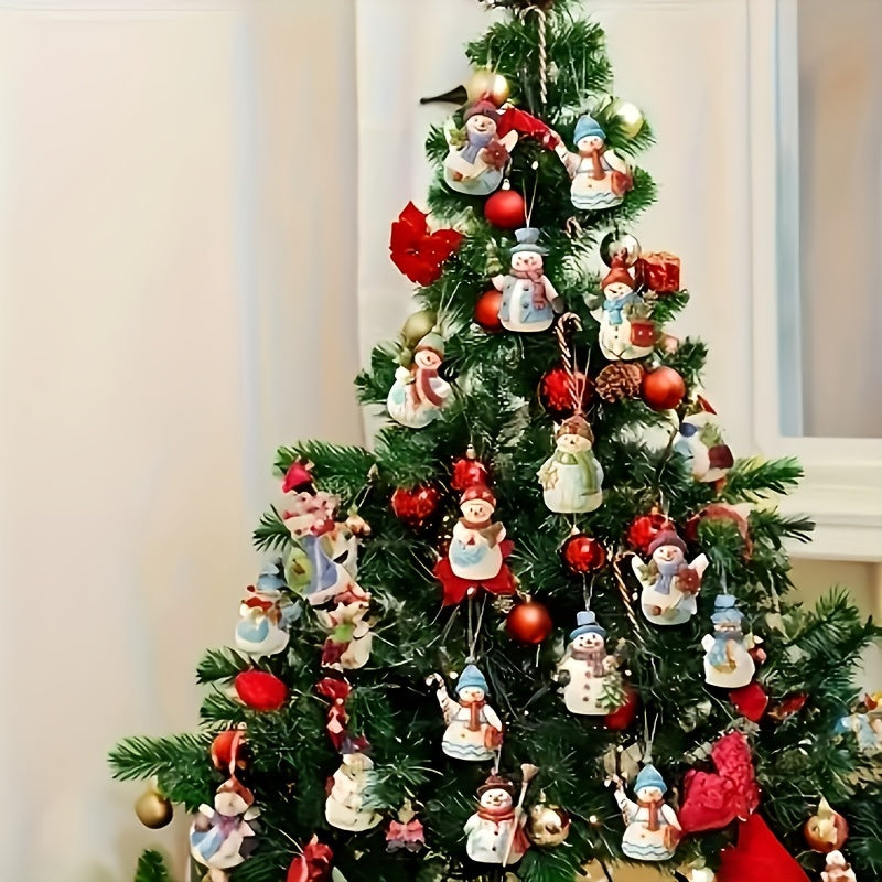 Set of 18 Vintage Fairytale Wooden Snowman Christmas Ornaments No Electricity