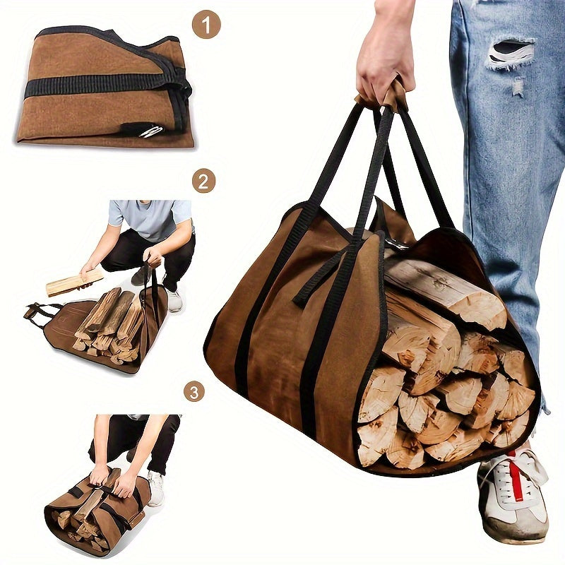 Heavy Duty Firewood Carrier Bag with Handles for Camping and Fireplace Storage