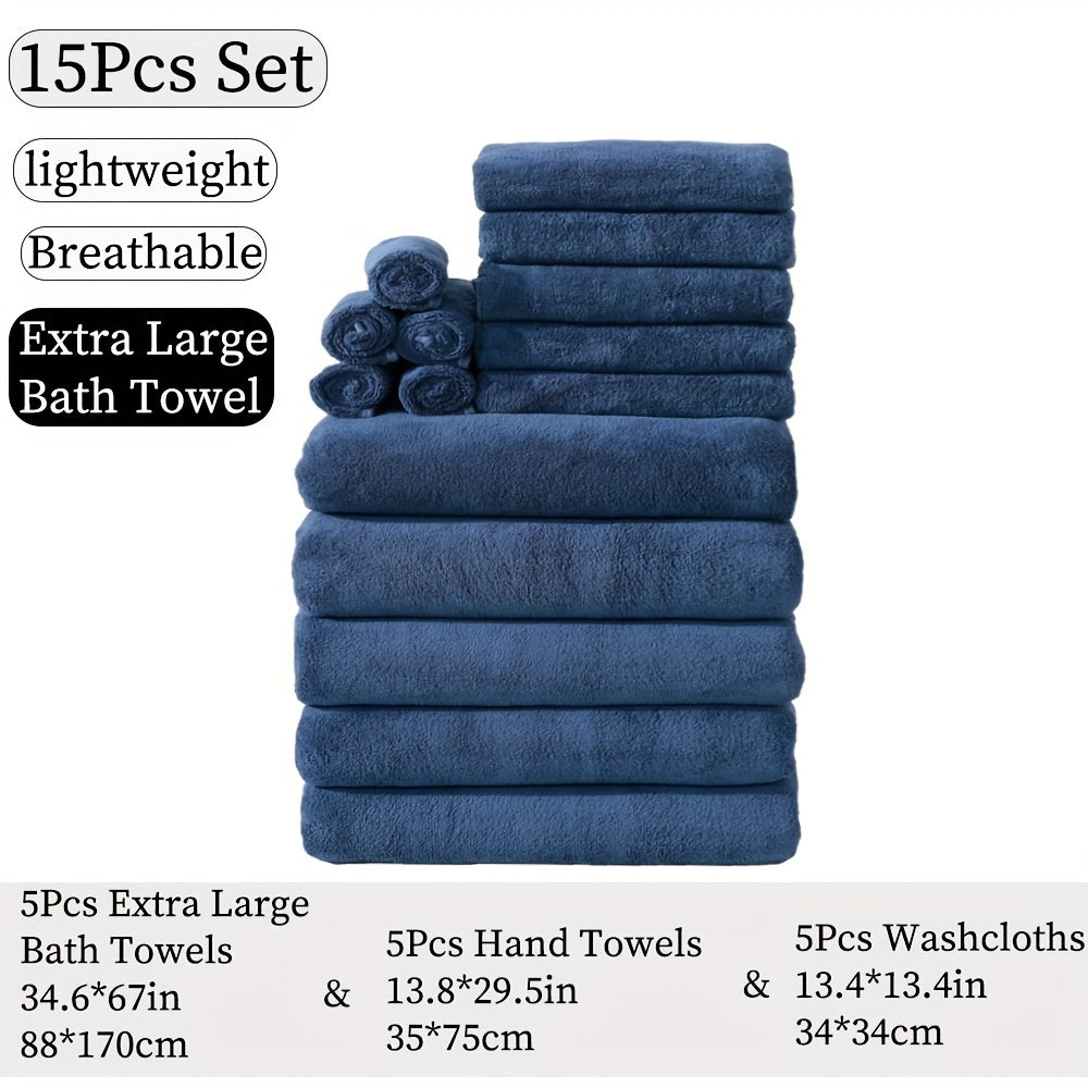 15-Piece Microfiber Towel Set for Home and Hotel Shower in Multiple Colors