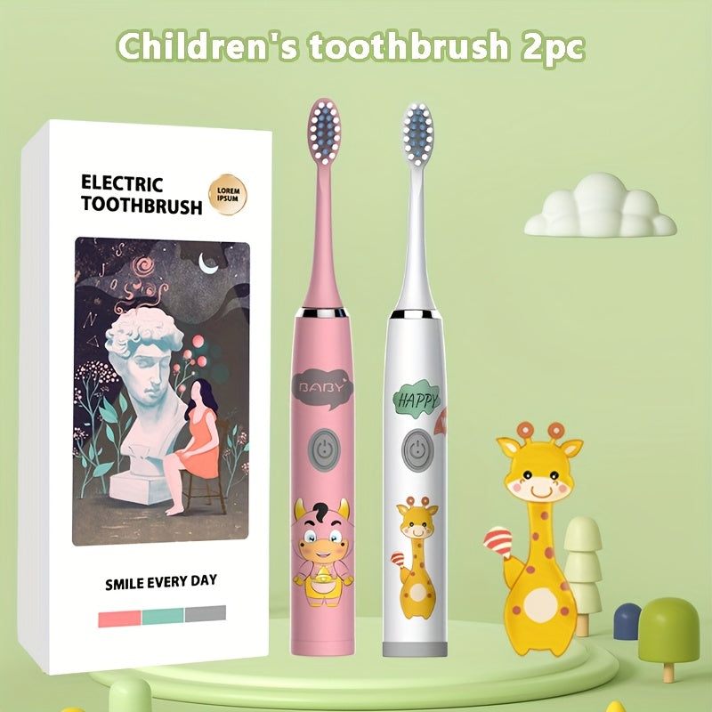 Bolalar multfilmi kiyimidagi kiyik chaqaloq uslubidagi elektr tish cho'tkasi 2 dona IPX7 uzoq batareya