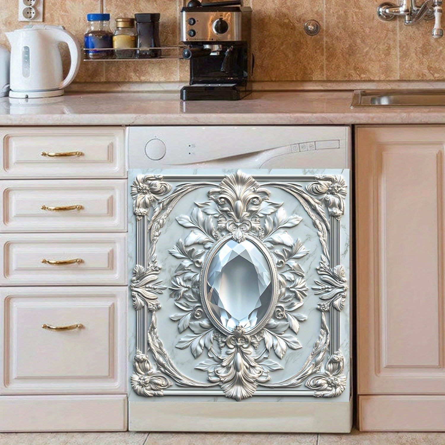 Kristal Gem Ramka Pishirish Mashinasining Qopqog'i Suv o'tkazmaydigan Isitishga chidamli Gul dizayni 58.5x65 sm