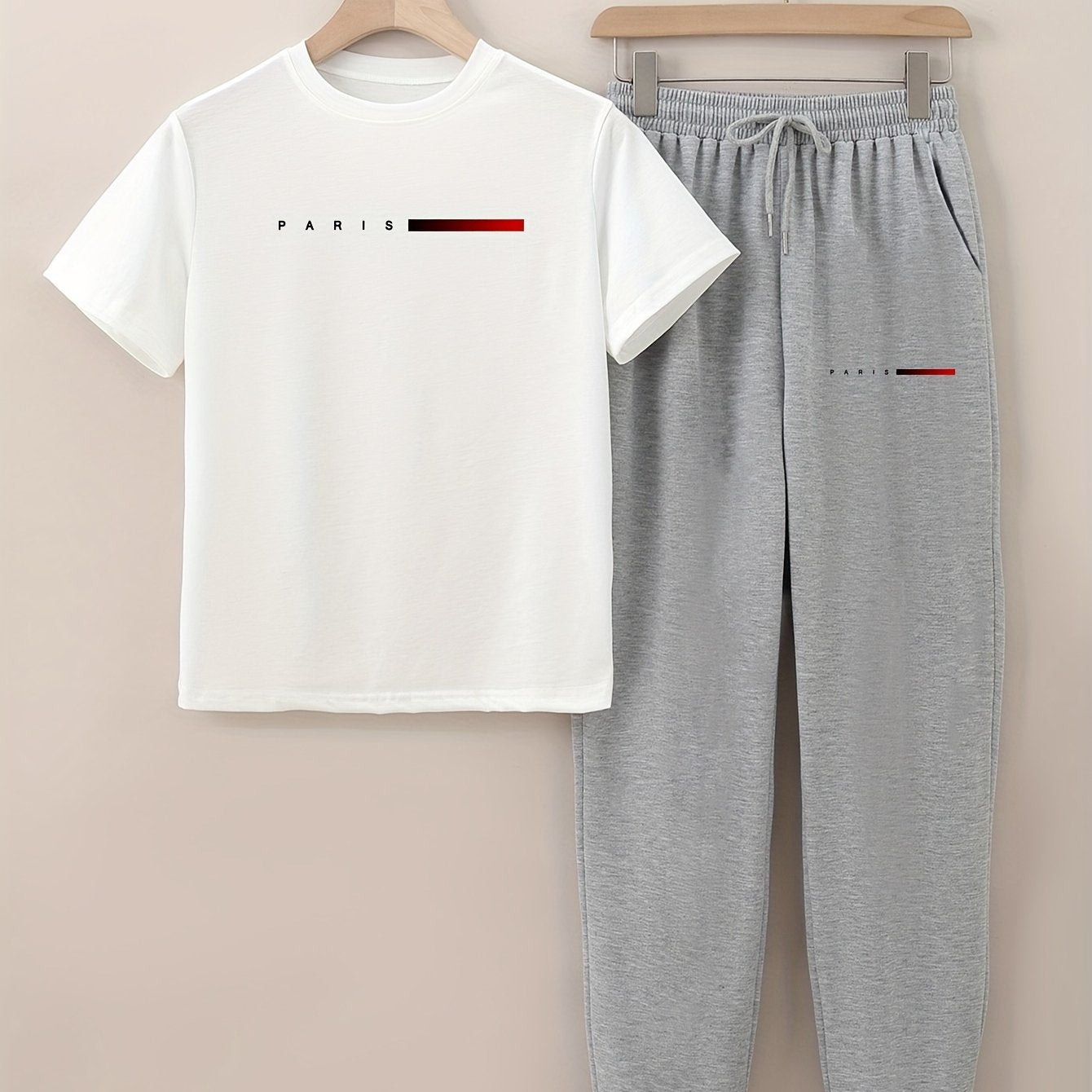 Men's Summer T-Shirt and Trousers Set Casual Letter Print Loose Fit Polyester