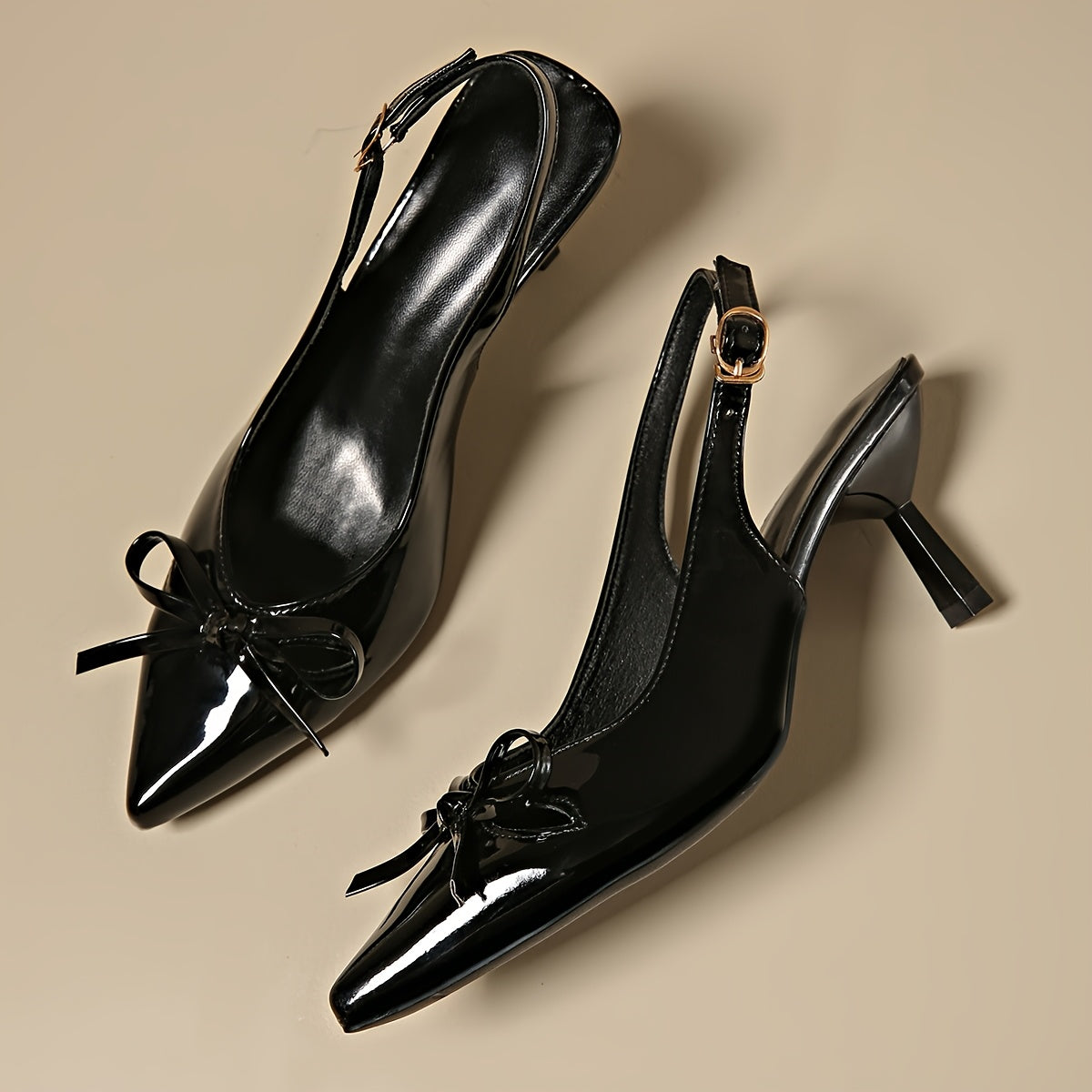 Women's Synthetic Pointed Toe Stiletto Heels with Bow Detail, Metallic Accents