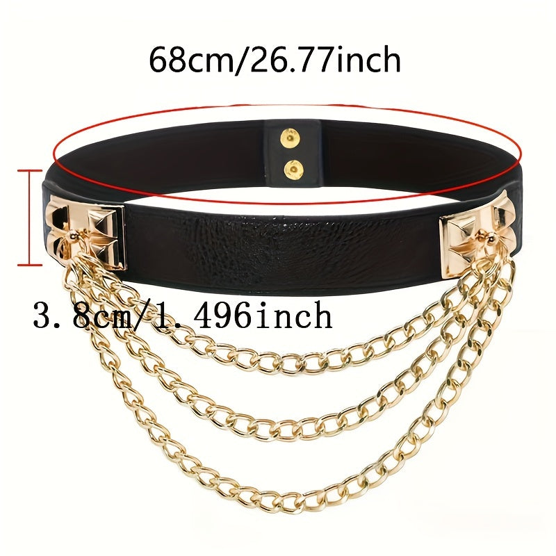 Elastic Waistband Belt with Punk Chain Fringe for Women's Dresses Solid Color Body Jewelry