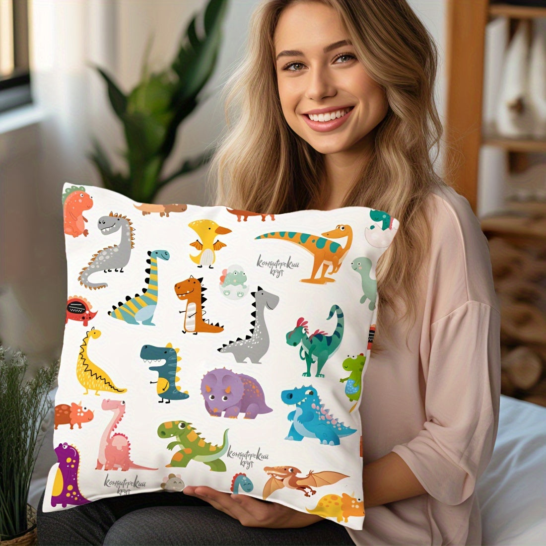 Funda de cojín de terciopelo 45x45cm con ilustración de dinosaurio, funda con cremallera para sofá, cama y sala de estar