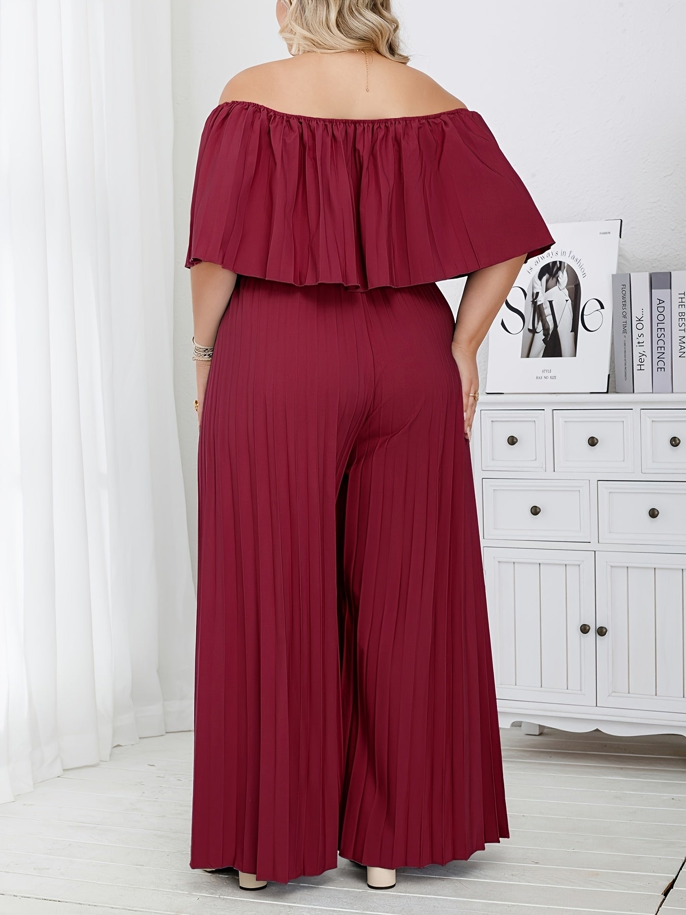 Women's Plus Size Beige One-Shoulder Loose Jumpsuit