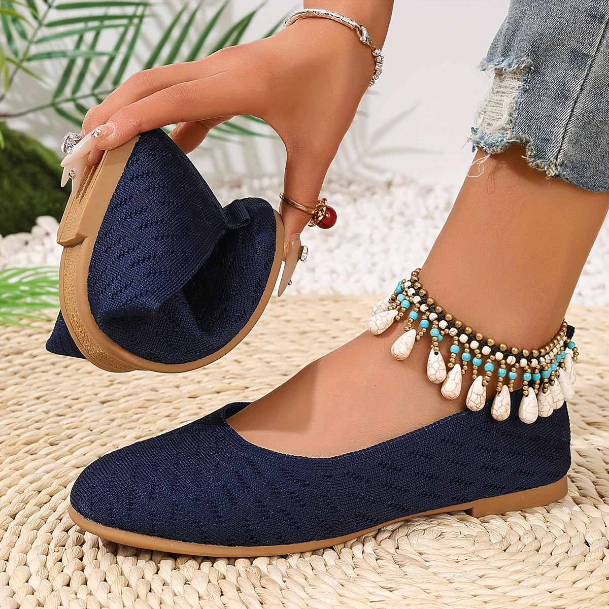 Women's Red Mary Jane Flats Casual Slip-On Shoes with TPR Sole