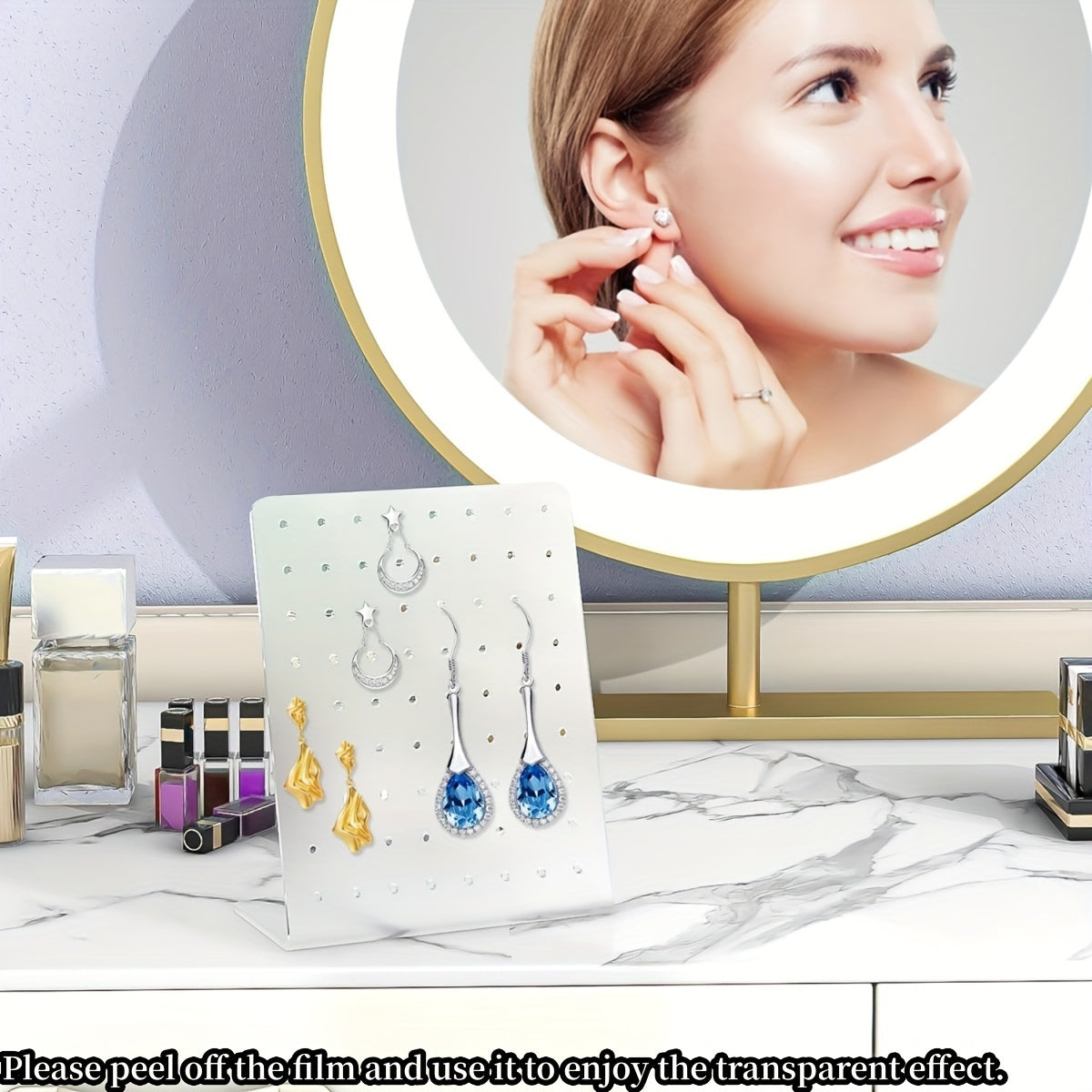 Organizador de pendientes de acrílico con 72 agujeros, caja compacta de almacenamiento de joyas