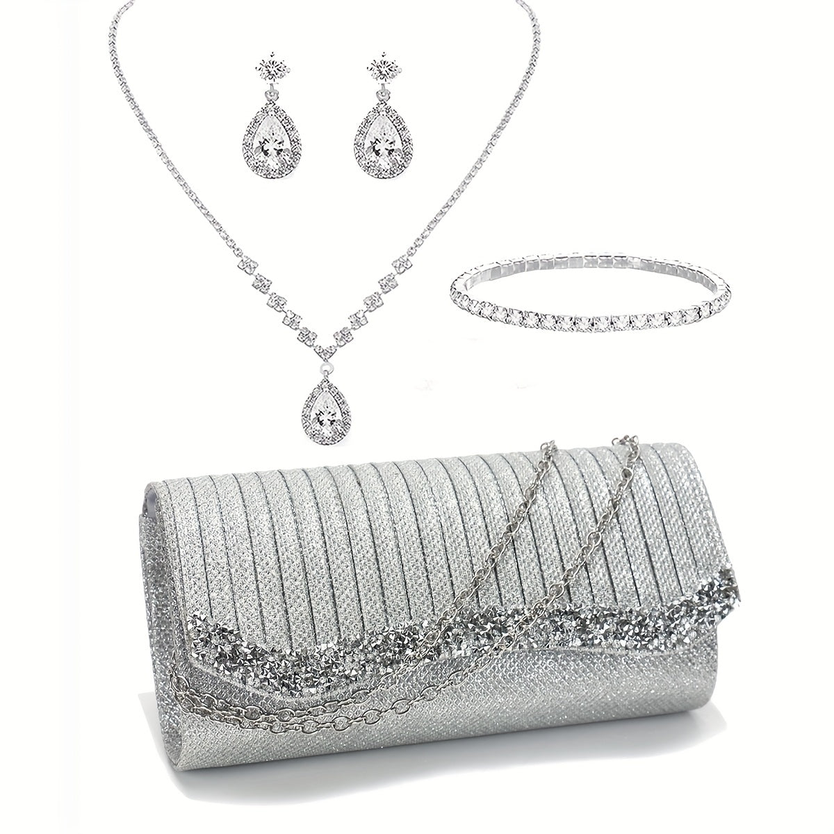 Elegant Satin Evening Clutch Bag with Rhinestones and Detachable Chain for Weddings and Parties