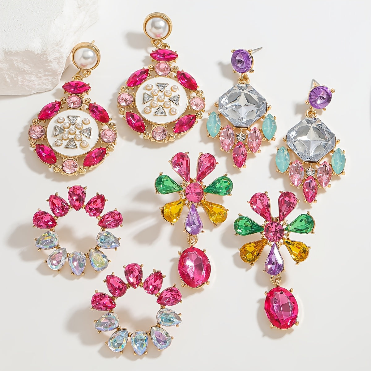 Women's Rhinestone Floral Drop Earrings Alloy Dangles Stainless Steel Posts for Parties and Gifts