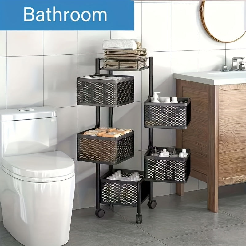 Rotating Kitchen Shelf for Fruit and Vegetable Organization Metal Open Storage