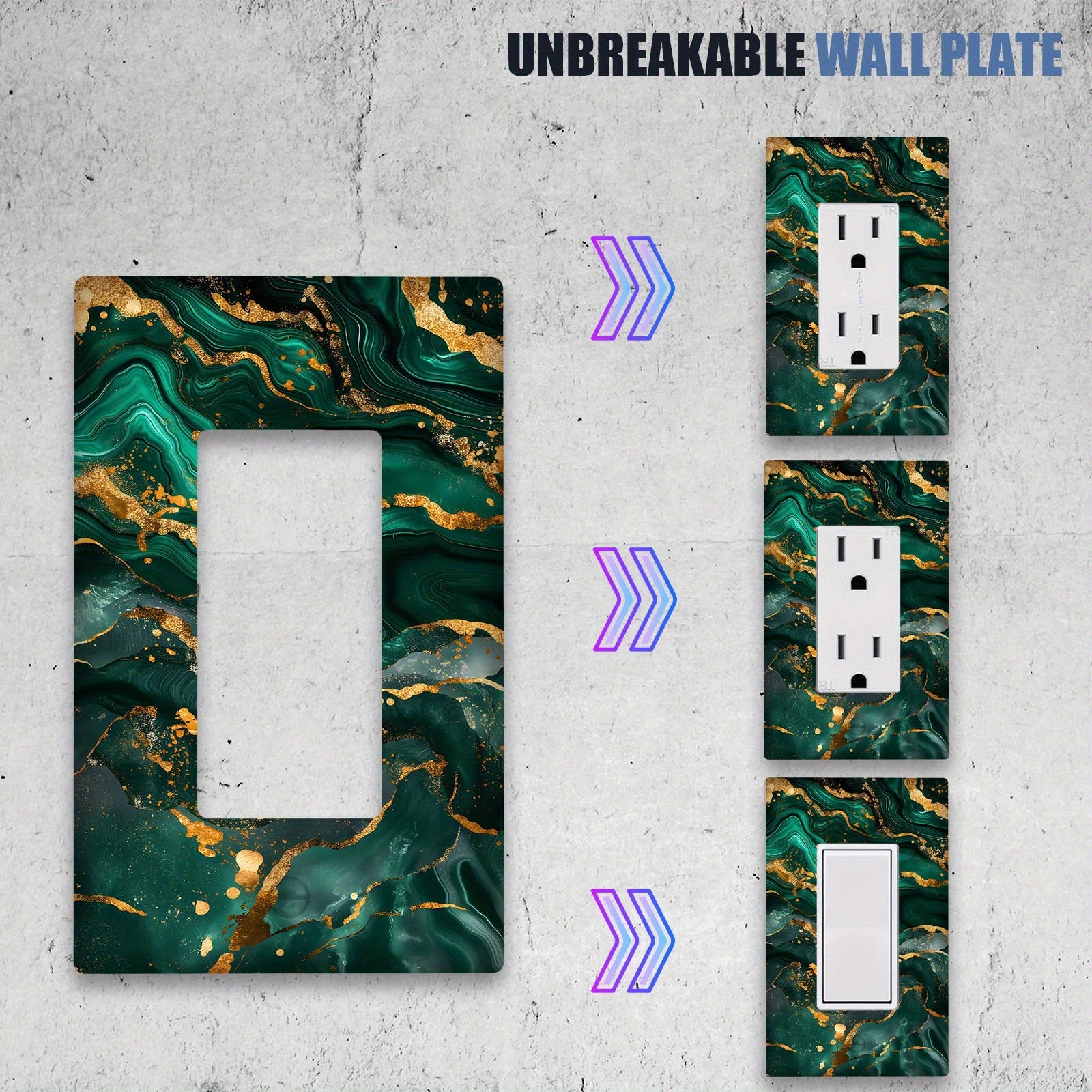 Switch Cover with Emerald and Golden Marble Light for Easy Installation No Batteries Needed
