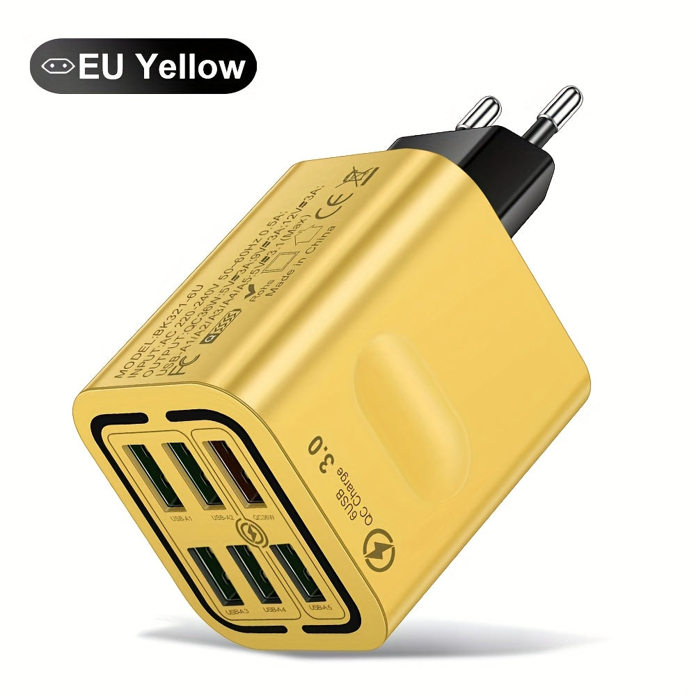 50W tez zaryadlash quvvat adapteri, 6 USB porti va Type C plagin bilan