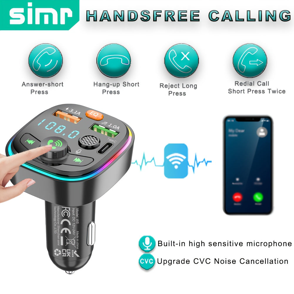 Wireless Car MP3 Player FM Transmitter Dual USB Type-C Charging Hands-Free Car Kit