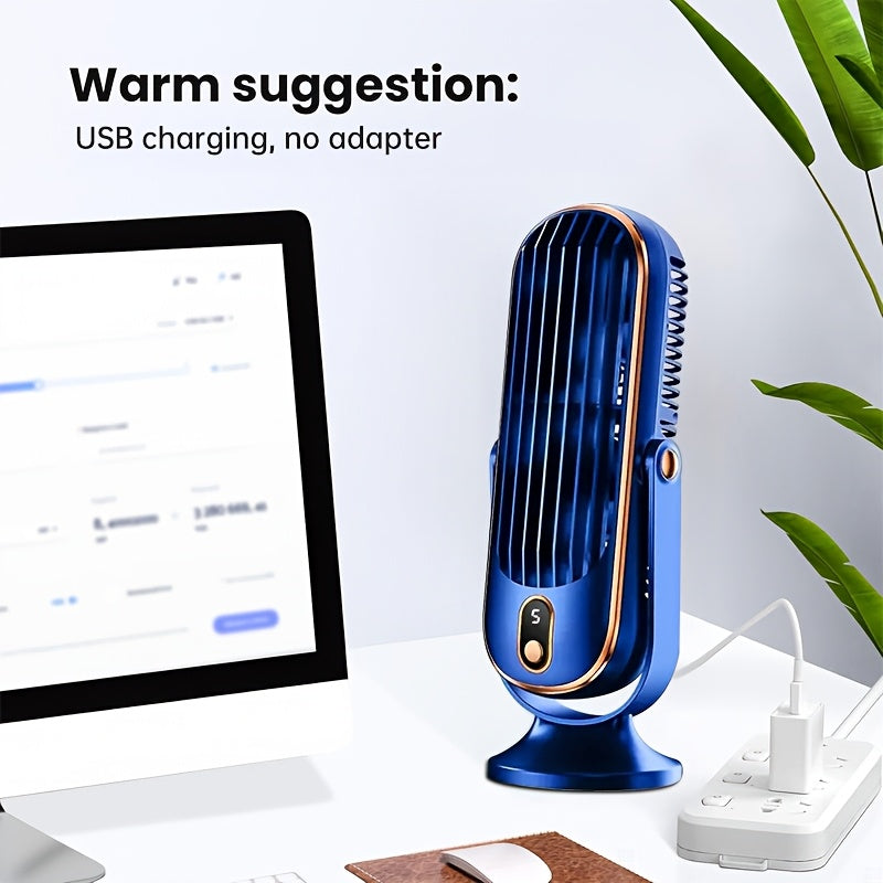 Blue Copper USB Desk Fan with 5-Speed, Rechargeable Battery, Compact