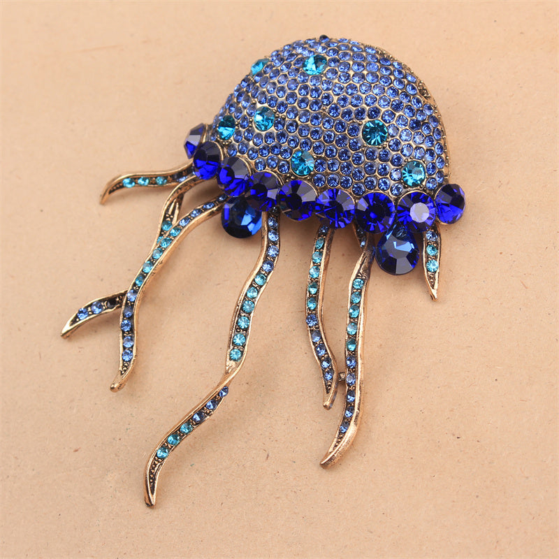 Luxury Jellyfish Brooch Pin Enamel Rhinestones Animal-Shaped Jewelry for Winter Sweaters