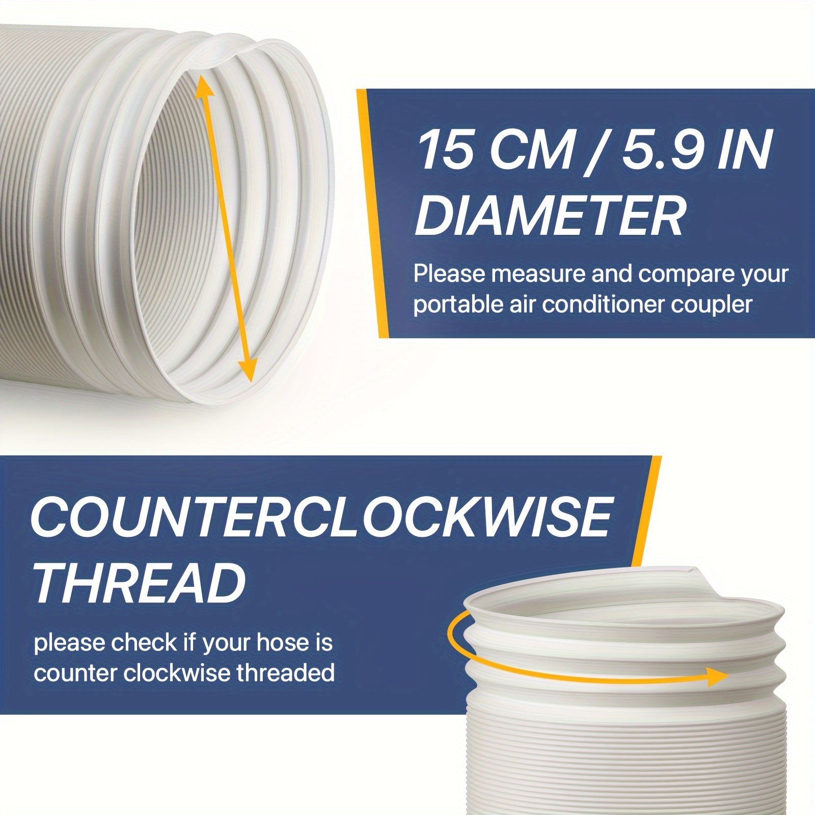 Portable Air Conditioner Hose 14.99cm Diameter 203.2cm Length Durable Polypropylene Iron