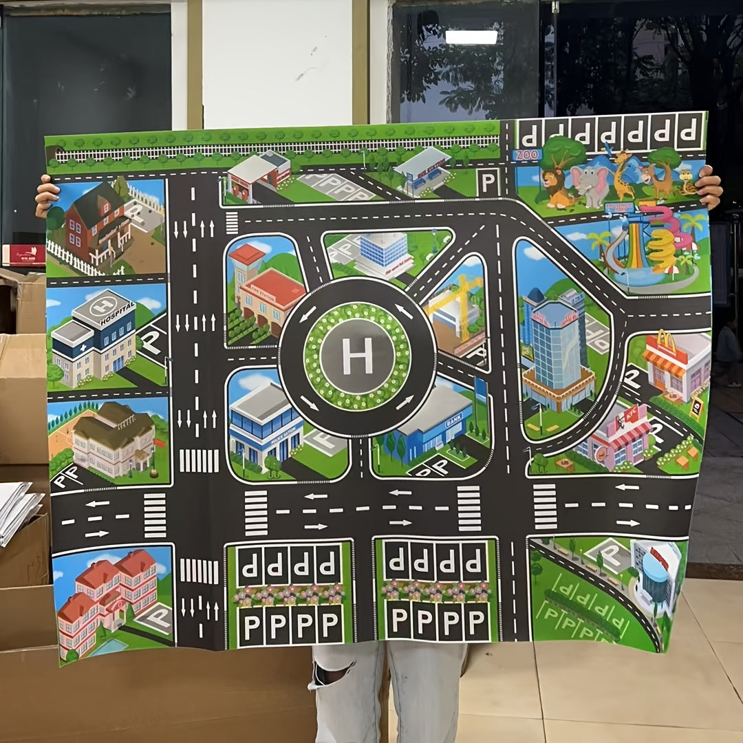 Toy Play Mat for Kids 3+ Multi-Color City Traffic Scene with Roads and Vehicles